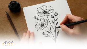 نقاشی گل به سبک جوهر و مرکب | بالسی مارکت
